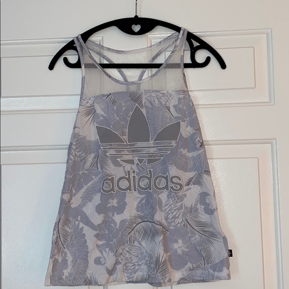 adidas Vintage Women's Gray Floral Logo Tank Top